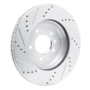 Land Rover Defender 90 Brake Rotor (1) - Rear Right - R1 Concepts - Drilled & Slotted - Silver - `20-`25